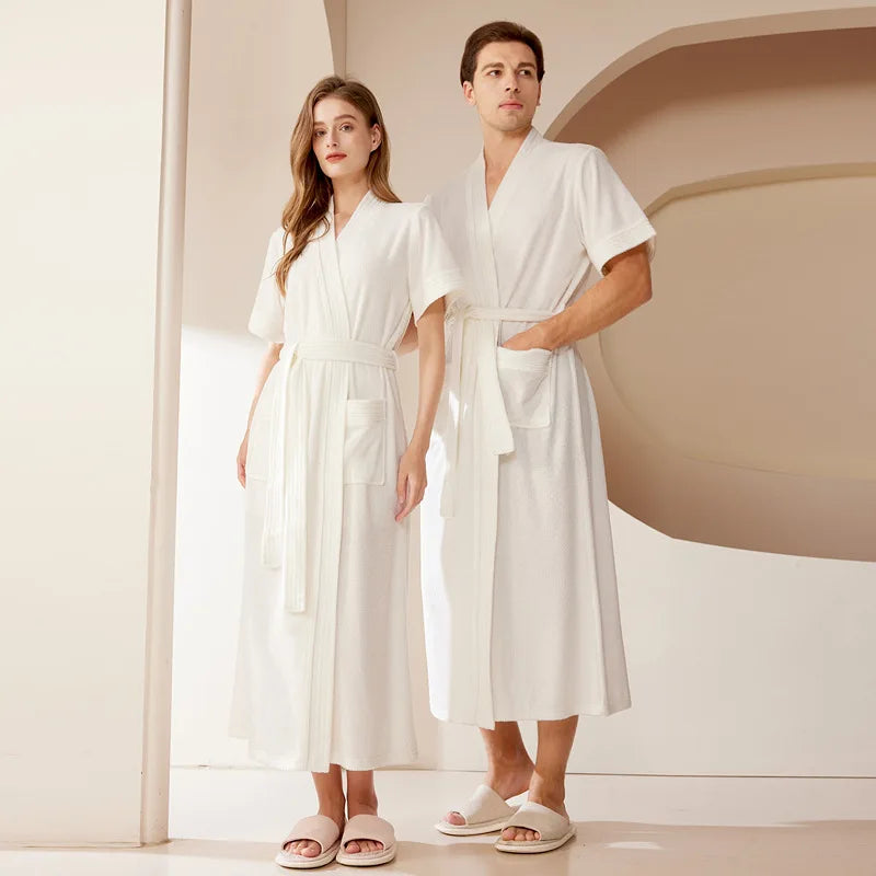 Summer Nightgown Pure Cotton Long Couple Pajamas 2024 New Short Sleeve Bathrobe Home Clothing Bath Robe Men
