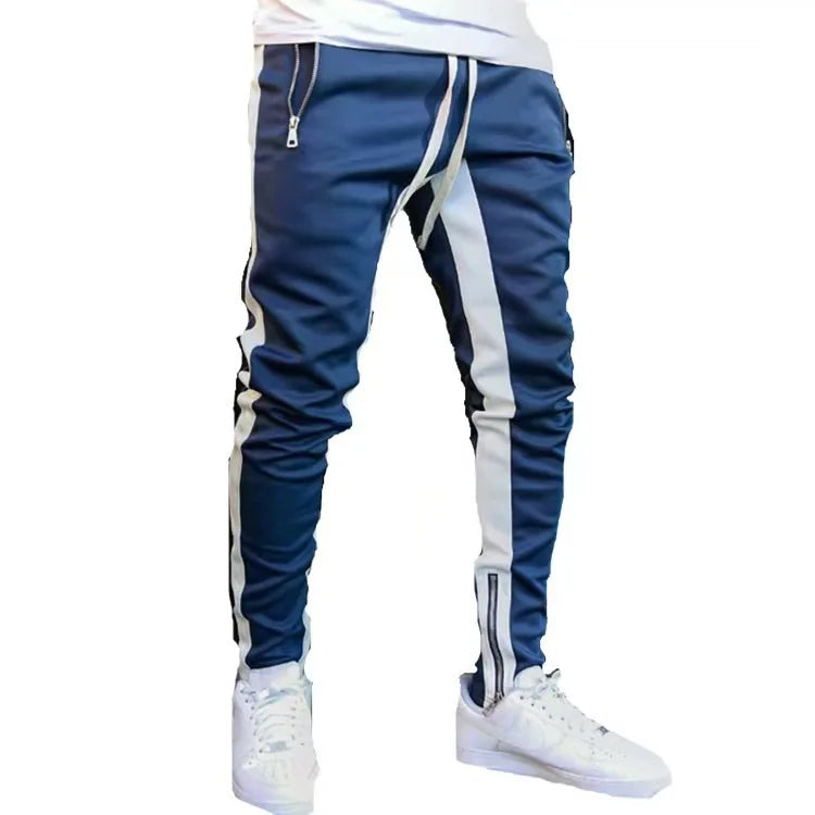 Men Sweatshirts Jogging Pants Men Casual Pants Men Stylish Color Block Zip Pockets Drawstring Sports Skinny Pants Trousers Pants