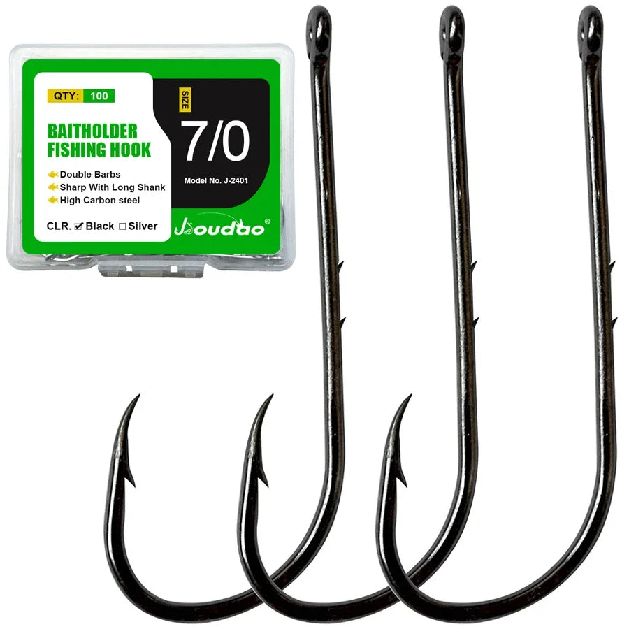 Fishing Hooks 100Pcs Baitholder Bait Hook High Carbon Steel Long Shank Fishing Hooks with 2 Baitholder Barbs Size 1/0-8/0
