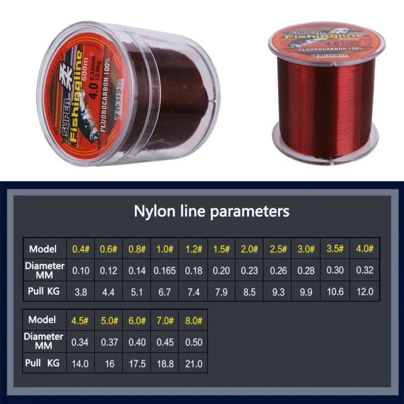 500M Nylon Fishing Line Monofilament Leader Fly Line Super Strong Abrasion Resistance Wire