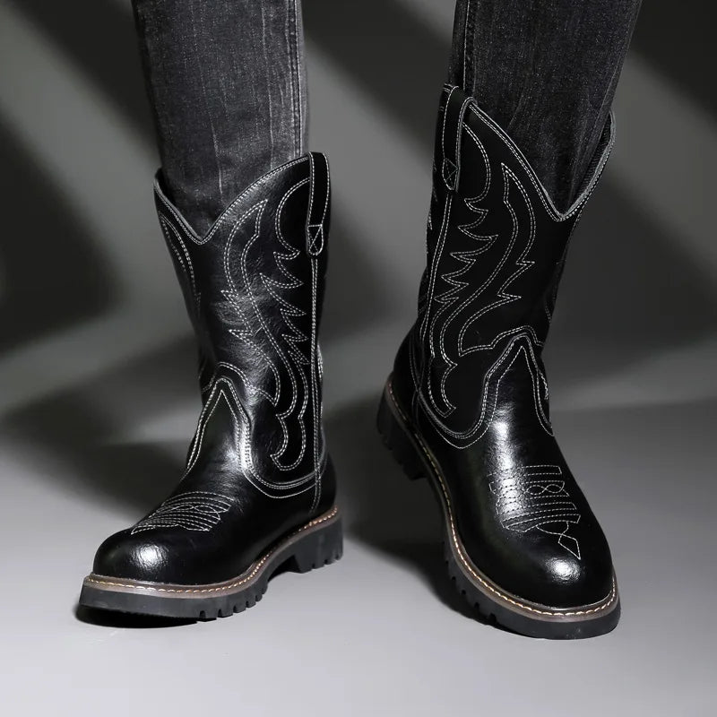 Fashion Mens Cowboy Boots New Embroidery Vintage Knight Boots Winter Men's Snow Boots Motorcycle Boot Men Shoes Zapatos De Mujer