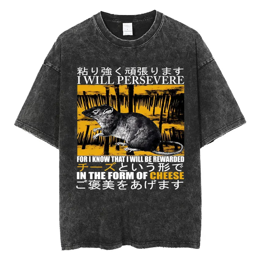 Mens Clothes Vintage Washed The Harbinger of Awkward Situations Weirdcore Japanese Funny Short Sleeved Round Neck Y2k Tshirt