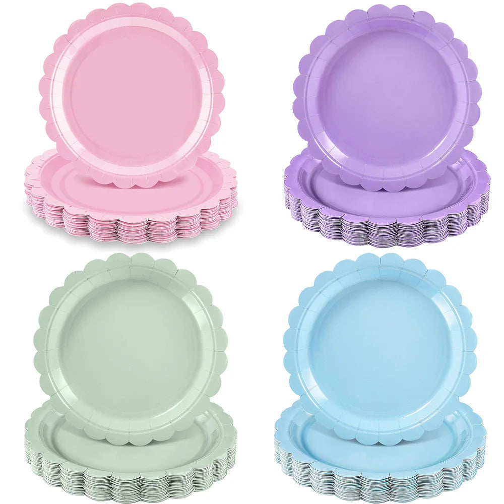 Solid color party supplies tableware paper plates cups napkins tablecloths suitable for birthday party guests banquet baby showe