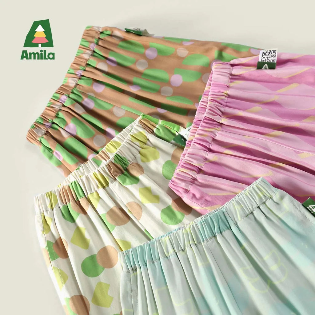 Amila Baby Pant 2026 Summer New Casual Fashionable Comfortable Breathable Fully Printed Contrasting Color Binding Feet Clothing