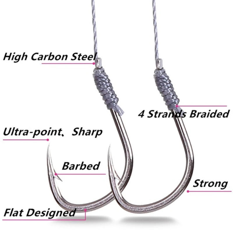 5Pack/50 Hook Fishs Tool Tied Good Strong Horse Line Double Hook Pair Hook Fishs Hooks Fishing Gear Accessories Sub-lineHooks