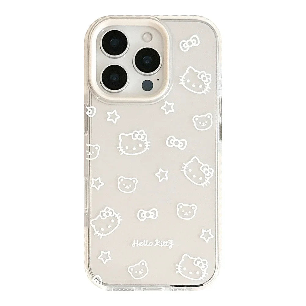 Bow Transparent Phone Case For iPhone 17 16 15 14 13 12 Pro Max Cute Cartoon Sanrio Hello Kitty Shockproof Protective Soft Cover