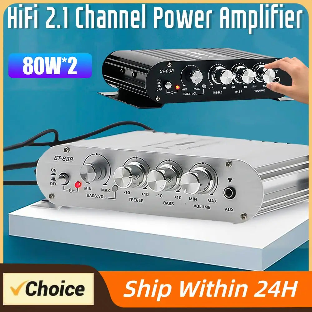 ST-838 Home Theater Amplifiers HiFi 2.1 Channel Power Amplifier Stereo Bass Sound Car Home Amp Media Player Subwoofer Amplifier