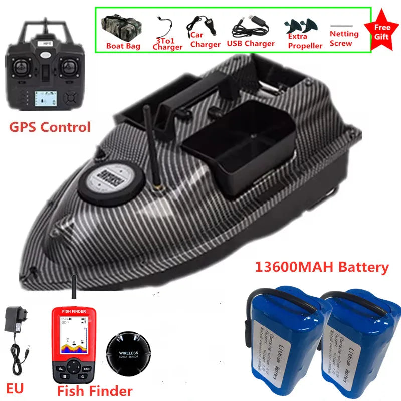 16Point GPS Dual Position Fixed Speed Cruise RC Fishing Bait Boat 2KG 500M 3-Hopper 16 Point GPS Nesting Boat Fish Finder VS V18