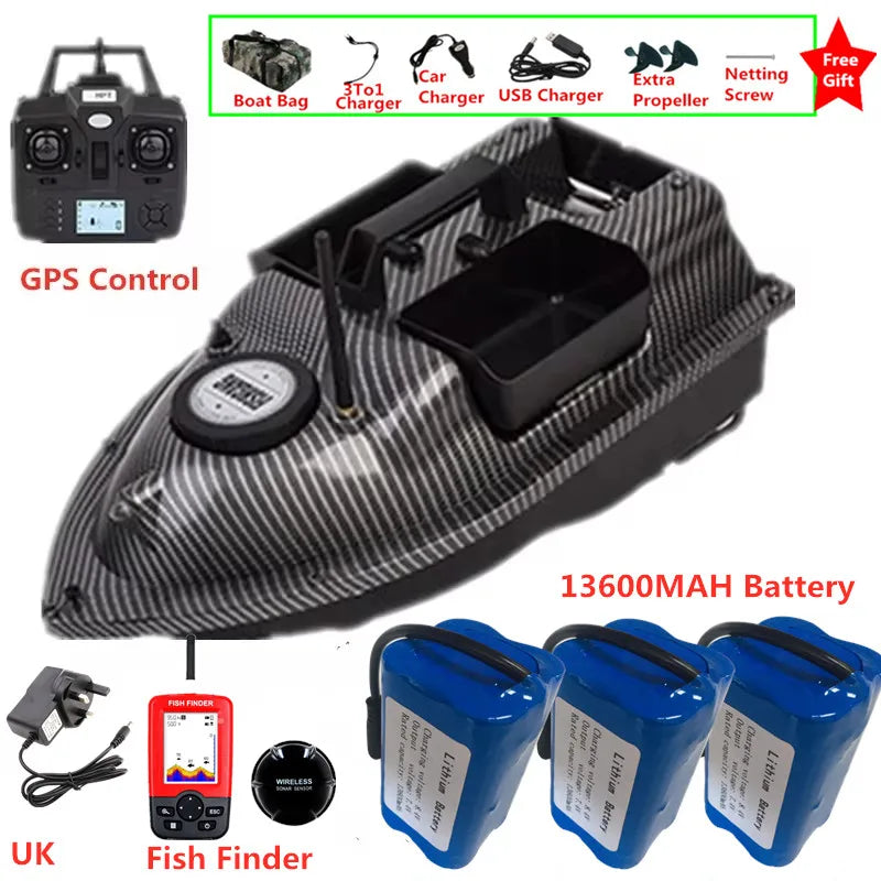 16Point GPS Dual Position Fixed Speed Cruise RC Fishing Bait Boat 2KG 500M 3-Hopper 16 Point GPS Nesting Boat Fish Finder VS V18