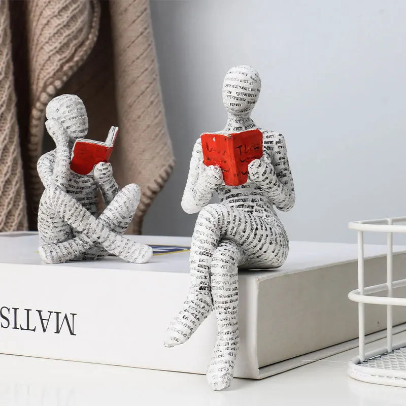 Modern Thinker Woman Statue – Resin Home Office Desk Décor