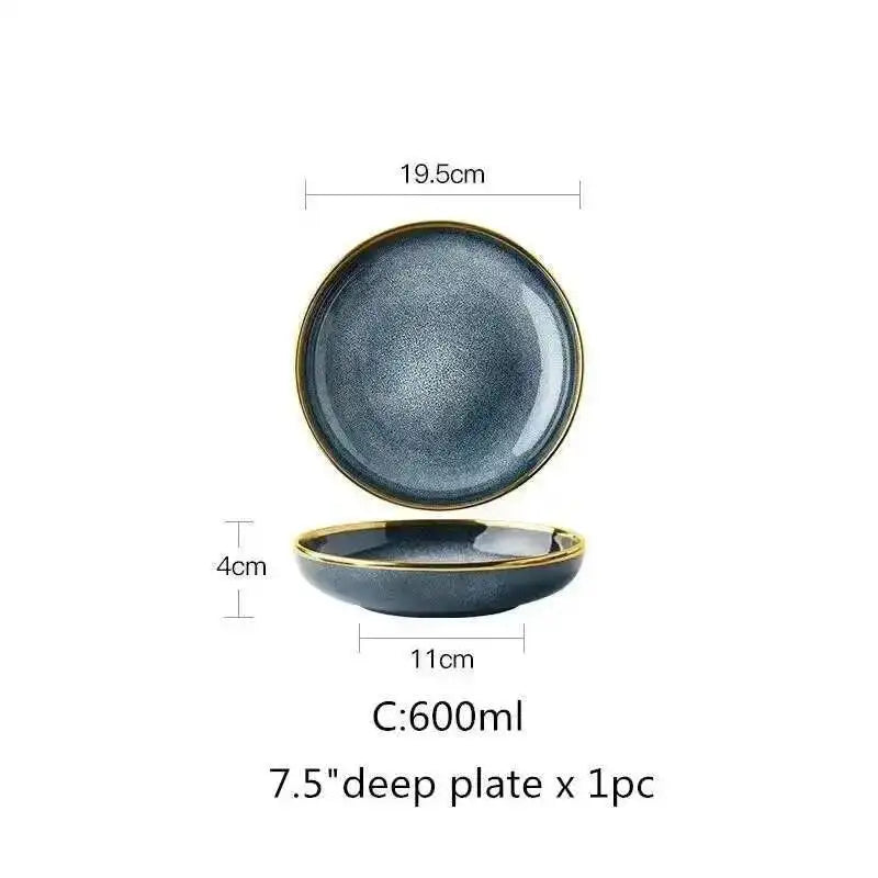 1Pcs Ceramic Dishes Steak Dessert Dinner Plate Blue Gradient Salad Soup Bowl Plates Tableware