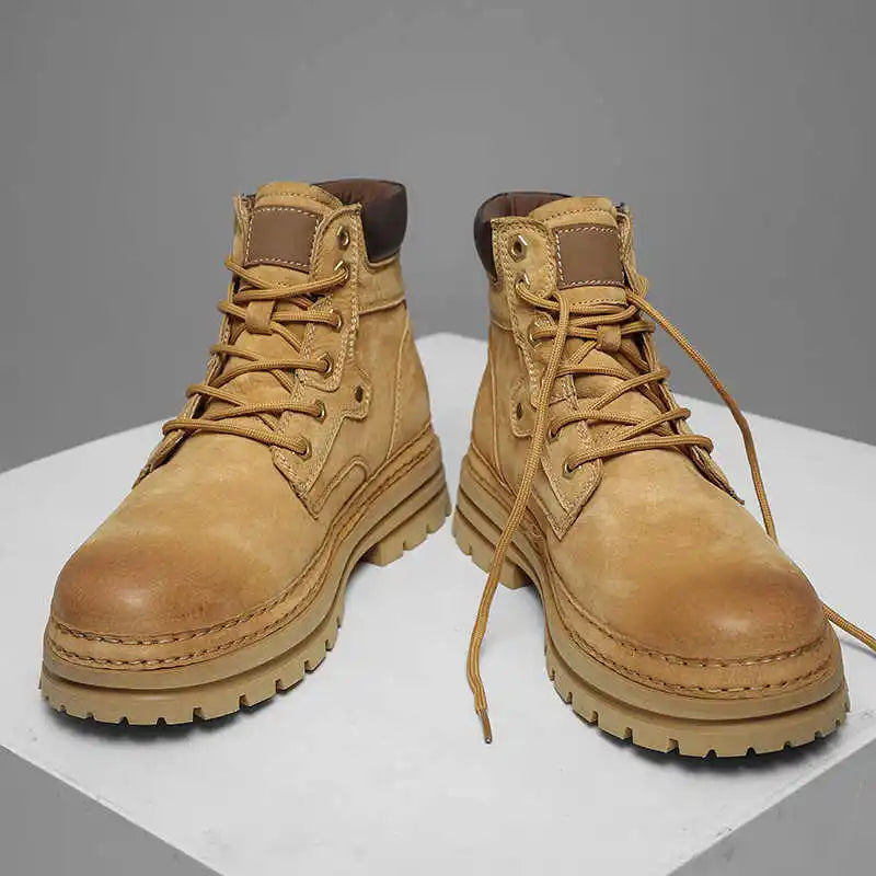 Fashion Men Boots Spring Comfortable Platform Leather Shoes Men Trend Brown Non-slip Work Boots for Men Casual Shoe Cowboy Boots