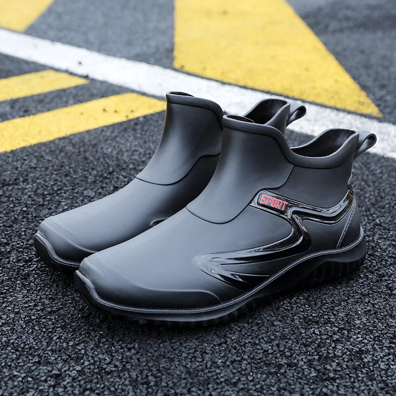 Men's Short Rain Boots Anti-slip Work Rubber Shoes Soft Bottom Fishing Boots Waterproof Hunting Water Shoes Fashionable Round...