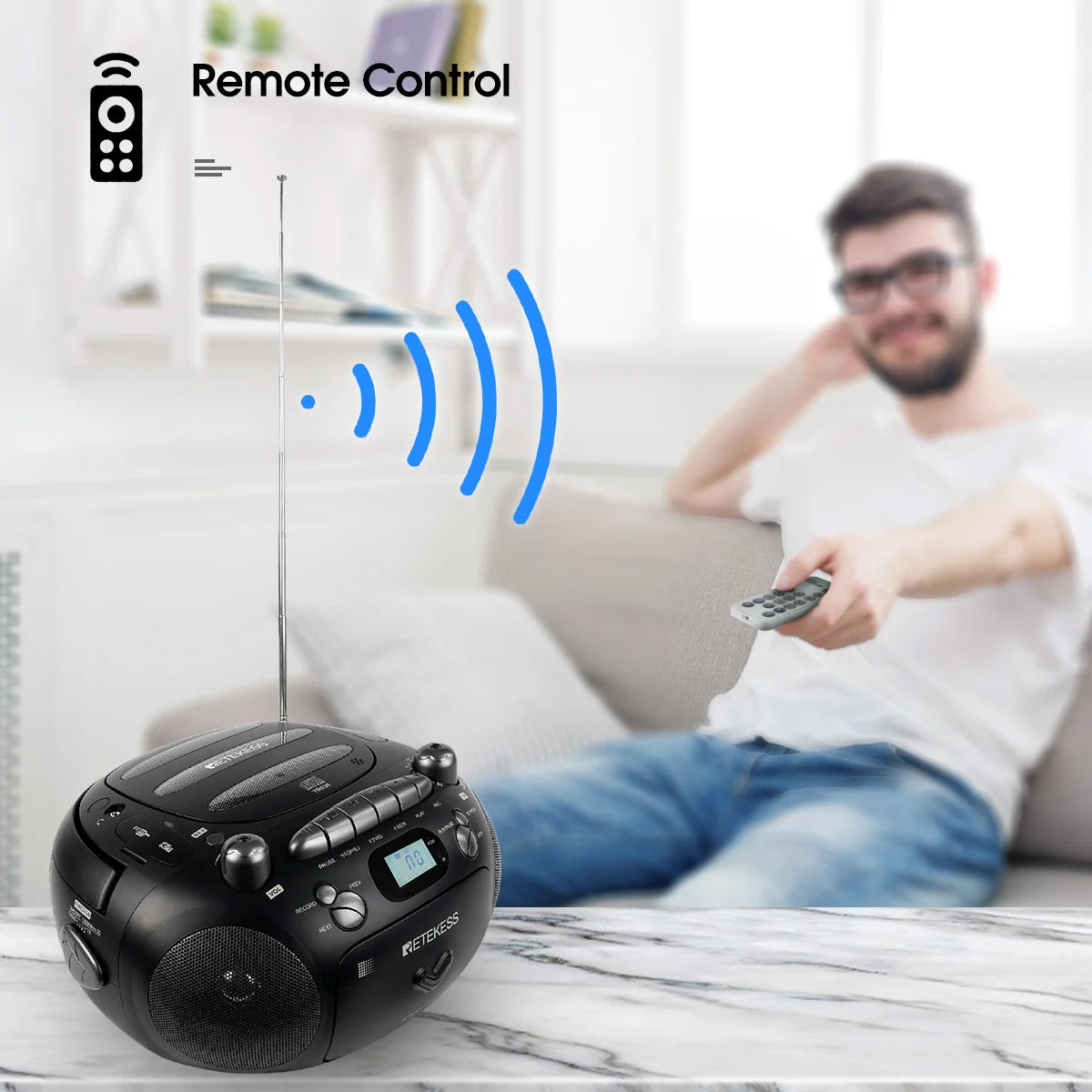 RETEKESS TR630 CD Player Boombox Stereo Portable Radio FM AM Cassette Tape 3W Speaker TF USB Recording Remote Control for Home