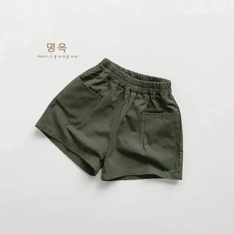 Spring Summer Children Shorts 1-8Y Boys Girls Cotton Pockets Solid Short Pants Trousers Korean Toddler Wear Bottoms Kids Clothes