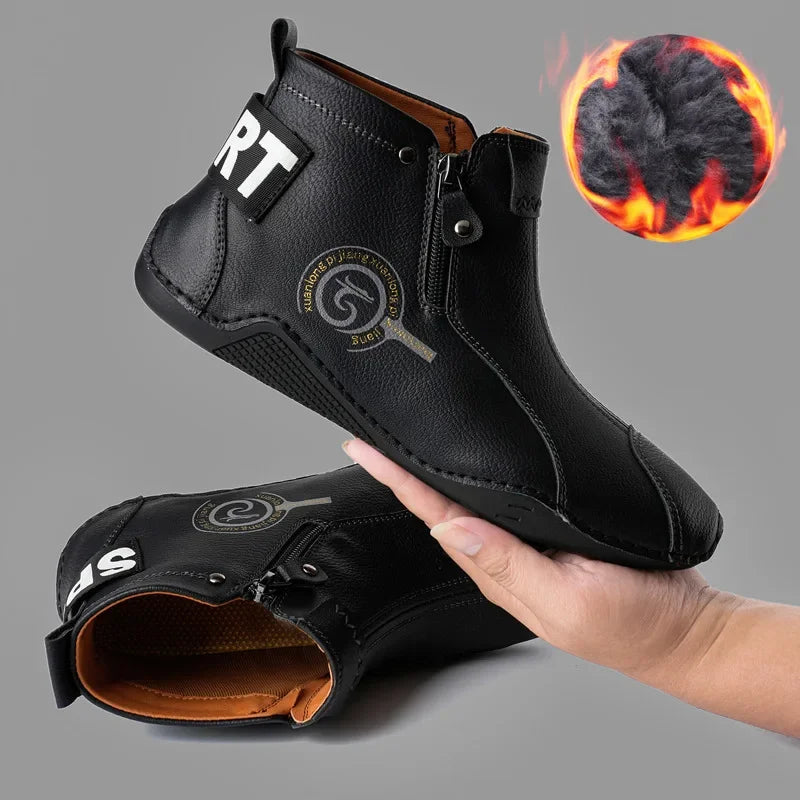 Autumn and Winter New Men's Short Boots  British Classic Retro Flat Bottom Cotton Shoes Outdoor Business Sports Casual Shoes