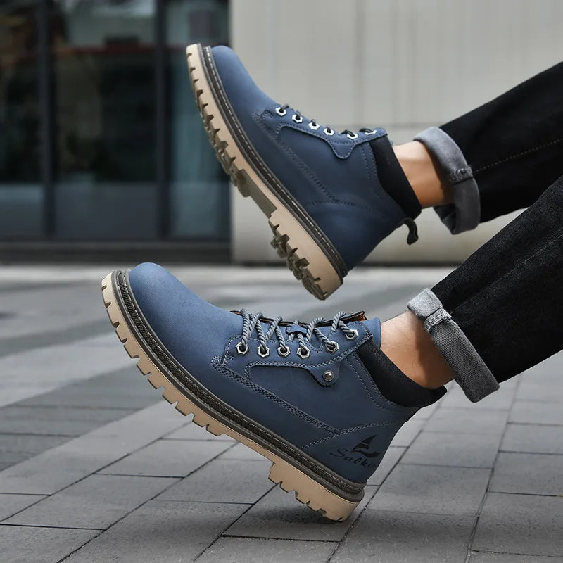 Handmade Men's Boots Outdoor Hiking Boots Lace Up Ankle Boots Autumn Leather Boot High Top Non-slip Men Shoes Botas Para Hombre