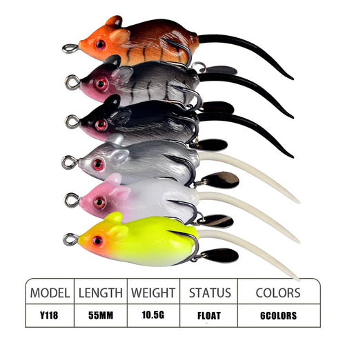 1Pcs Topwater Soft Mouse Bait Fishing Lures 5.5cm 10.5g Treble Hooks Ray Frog Crankbait Artificial Bait Bass Pike Fishing Tackle