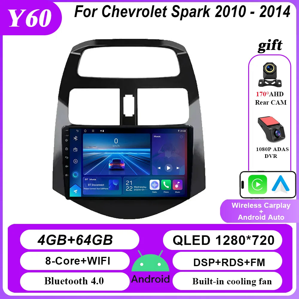 Android Car DVD Radio Stereo For Chevrolet Spark 2010 2011 2012 2013 2014 Auto Multimidia Player GPS Navigation 4G Carplay 2DIN