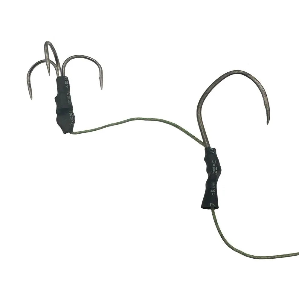 Outdoor Catfish Fishing Gear Set - 1 Heavy-Duty Single Hook, 1 Triple Anchor Hook, Anti-Bite Pe Tubing (Freshwater Night Fishing)