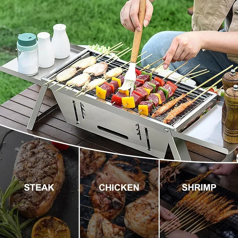 Stainless Steel Barbecue Oven Outdoor Charcoal Thickened Barbecue Grill Household Small One-second Folding Carbon Kebab Stove