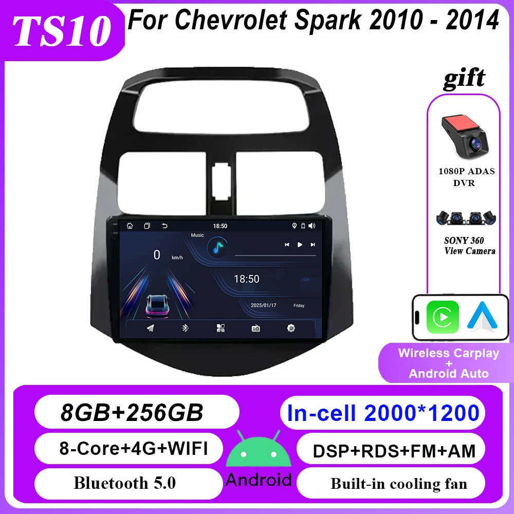 Android Car DVD Radio Stereo For Chevrolet Spark 2010 2011 2012 2013 2014 Auto Multimidia Player GPS Navigation 4G Carplay 2DIN