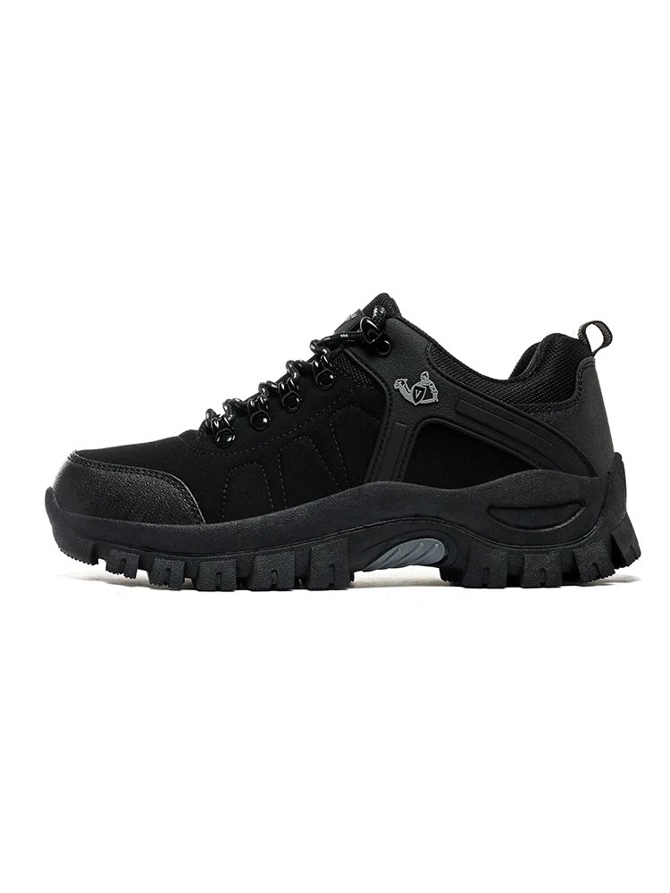 Men's Outdoor Lightweight Leather Patchwork Work Boots Durable Lace-Up Hiking Shoes for Construction Site And Mountain Climbing