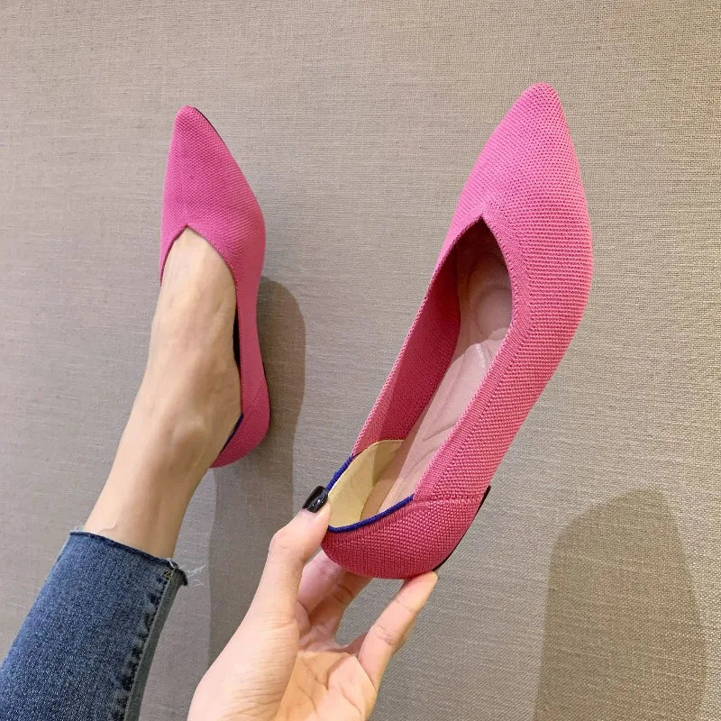 Women's Shoes Breathable Flat Shoes Fashion Soft Sole Knitted Shoes Elastic Comfortable Loafers Pointed Toe Slip on Casual Shoe
