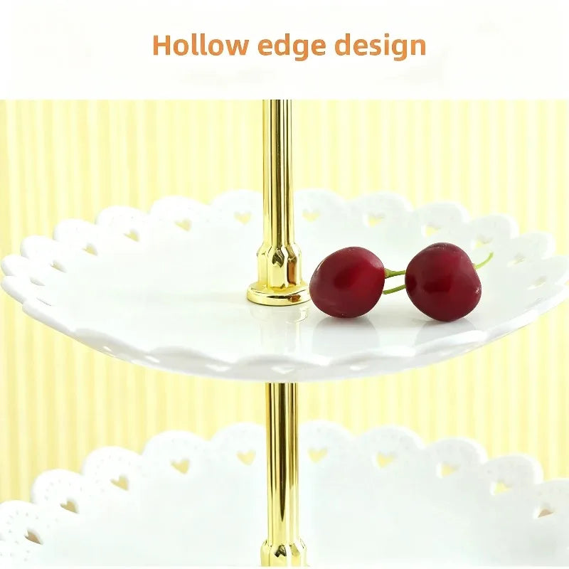 Three Layers of Dessert Plates Plastic Cake Tray Petal-shaped Afternoon Saucer Suitable for Birthday Parties and Weddings