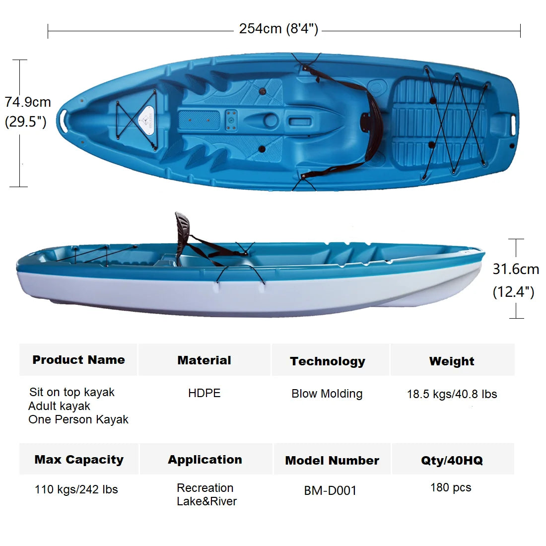 Canoe Kayak, Durable, Hull Kayak, Sitting on Top, Travel Kayak,HDPE Blow Molded Kayak， Fishing Kayak, Easy To Move, Leisure