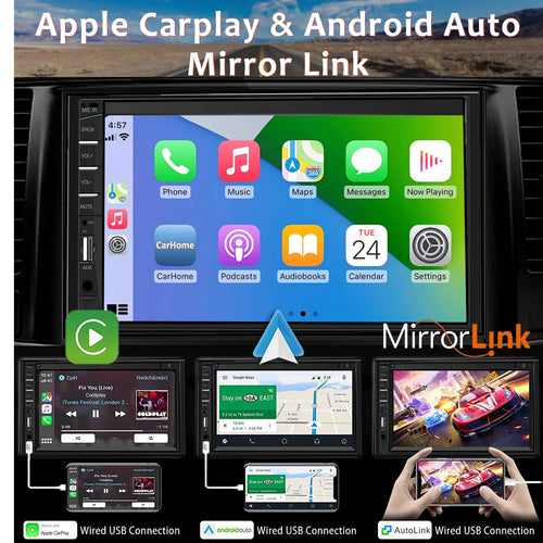 7 Inch Car Radio Stereo 2 Din Touchscreen Car Video Player with Dash Cam and Backup Camera Bluetooth Navigation USB FM AUX Input