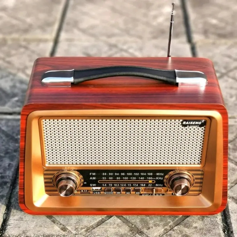 Portable Wooden Retro Radio AM FM SW Radios Wireless Bluetooth Speaker HIFI Stereo MP3 Music Player Support USB TF AUX R-2066BT