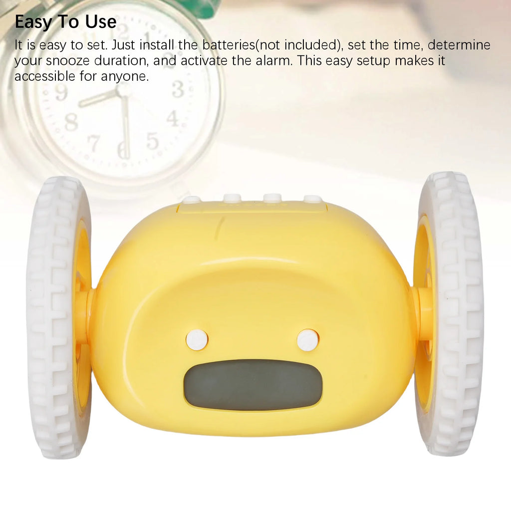Alarm Clock with Wheels Extra Loud Alarm Clock with Wheels Easy to Set Cute Vibrating Digital Alarm Clock for Heavy Sleepers