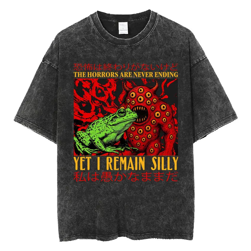 Mens Clothes Vintage Washed The Harbinger of Awkward Situations Weirdcore Japanese Funny Short Sleeved Round Neck Y2k Tshirt