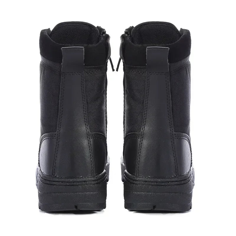 Men's Outdoor High-top Leather Boots Tactical Military Boots Black Thick-soled Shoes Lightweight and Wear-resistant Hiking Shoes