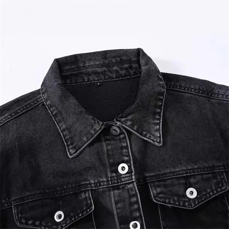 Streetwear Blue Black Denim Jacket Women's Chic Jeans Coat Oversize Loose Short Outerwear Female Casual Tops Retro Spring Autumn