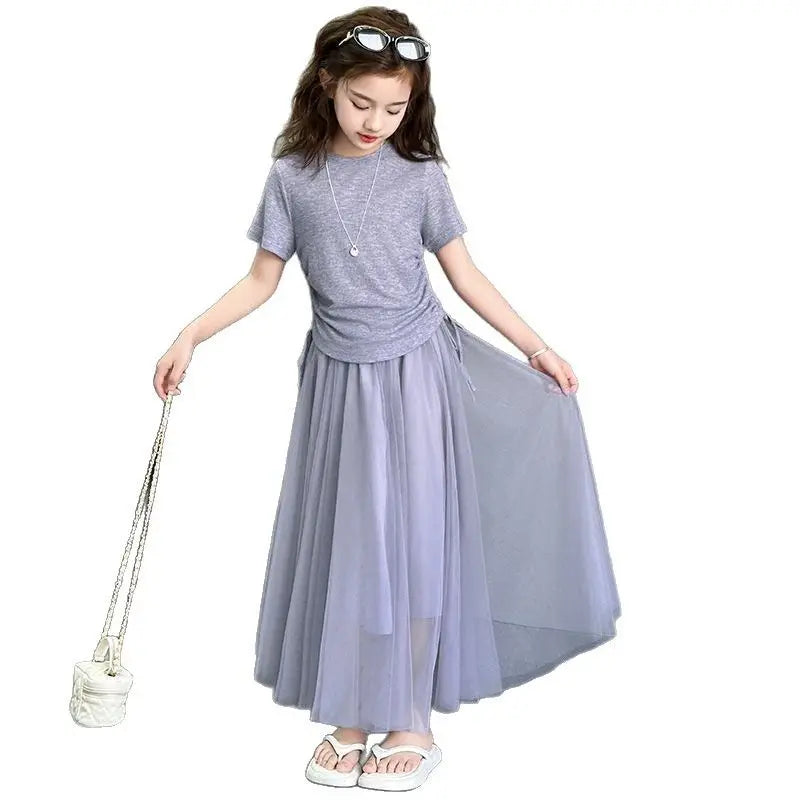 Children's Costume Girls Clothes 11 To 12 Years Old Sets Summer Suits Child Set Fashion Outfit T-shirts Home Clothing Girl Dress