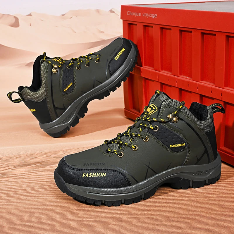 Men's Professional Outdoor Hiking Shoes, Mid-Top Ankle-Protecting Sports Running Shoes, Waterproof and Breathable Mountain Hiking Boots, Lightweight Off-Road Shoes