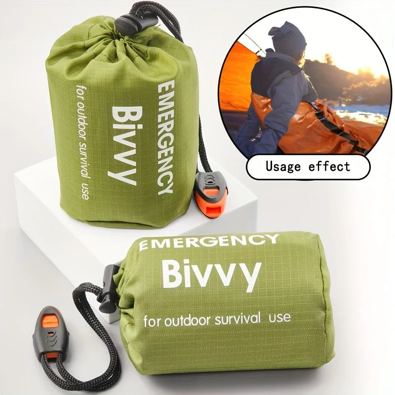 2 emergency sleeping bags, suitable for camping, hiking, outdoor activities, PE material, temperature rating below 0 ° F