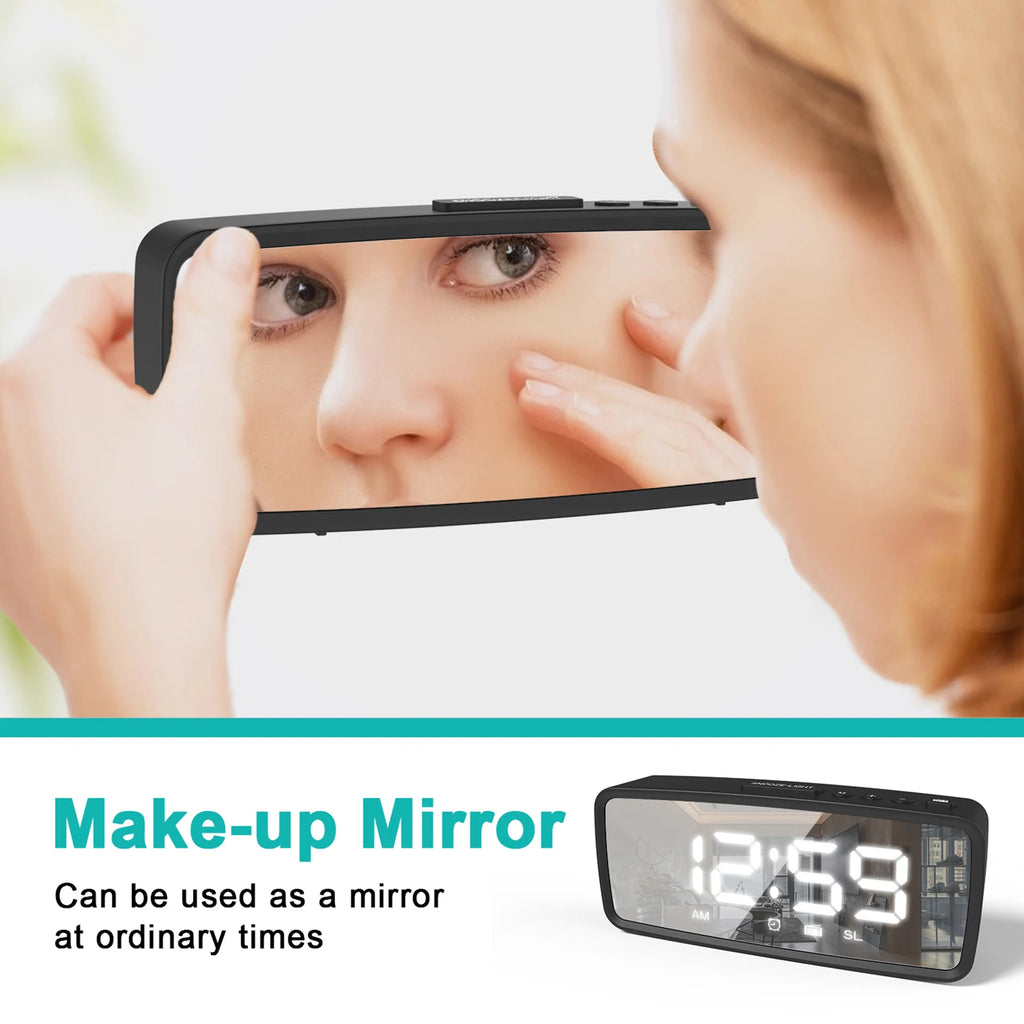 【New】5.1'' Digital Alarm Clock Radio, Mirror Alarm Clock, 3 Levels Dimmer FM Radio with Sleep Timer for Bedroom Bedside Desk