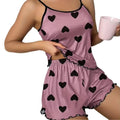 Women's Pajama Set Pajamas T-Shirts Shorts Pink Heart-Shaped Print Round Neck T-Shirt Ice Silk Top Comfortable Casual Summer ﻿