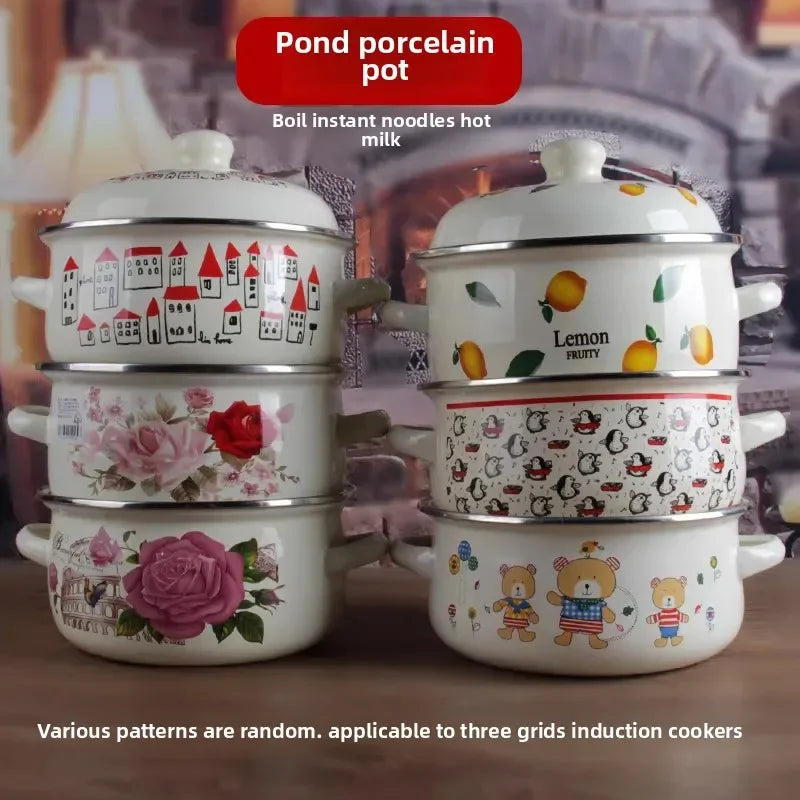 Enameled Pots and Pans Baby Complementary Food Bowl Cooking Pasta Pot Fruit Salad Bowl Induction Cooker Gas Universal Hot Pots A