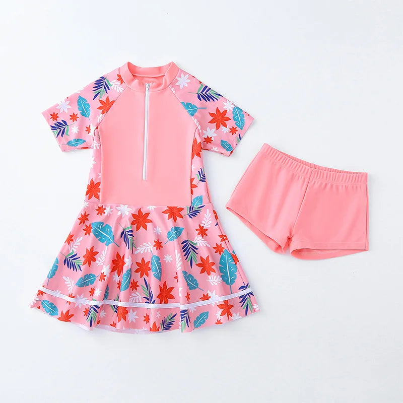 Children Swimsuit For Girls Separate Two-Piece Summer Floral Swimming Dress+Shorts Cute Baby Bathing Suit Toddler Kids Beachwear