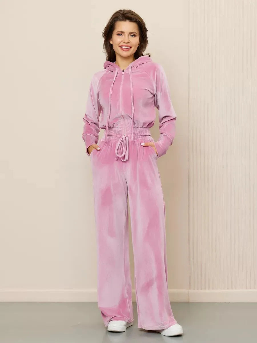 Women's Slim Fit Hoodie And Pants Set Silver  Fur Zipper ort Open Cardigan Two Piece Suite Long Sve Long Pants