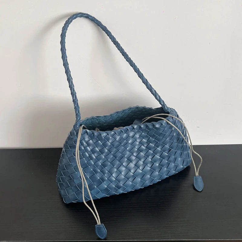 PU Hand-Woven women's Bag, Vegetable Basket Sailboat Bucket bag, Casual Vacation Handbag Shoulder Bag