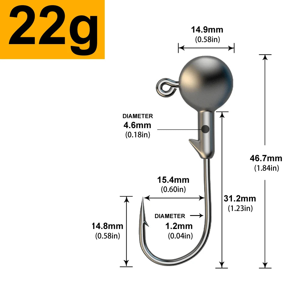 MrLurion 30pcs 1g 2g 3g 5g 10g 14g 18g 22g 25g 28g Fishing jigging head hook ,round head rigs fishhook for soft worm crank lures