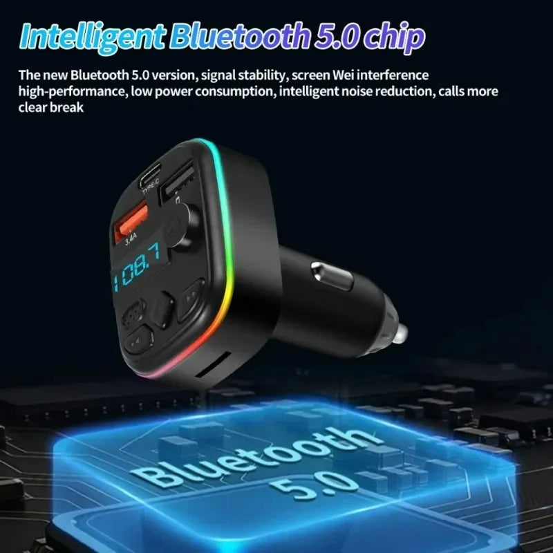 Car Charger Cell Phone Charging Hands Free Wireless Car Kit FM Transmitter Car Bluetooth Dual USB Type 5.3 MP3 Music Player New