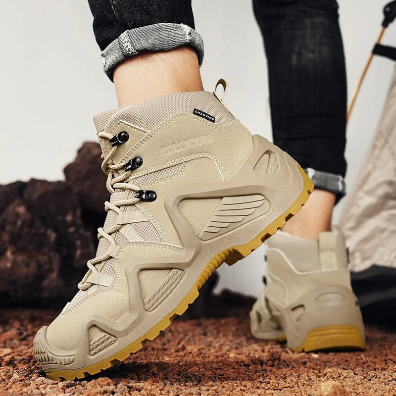 Men's winter high top shoes mid top waterproof and anti slip hiking shoes ultra light work boots tactical boots desert boots