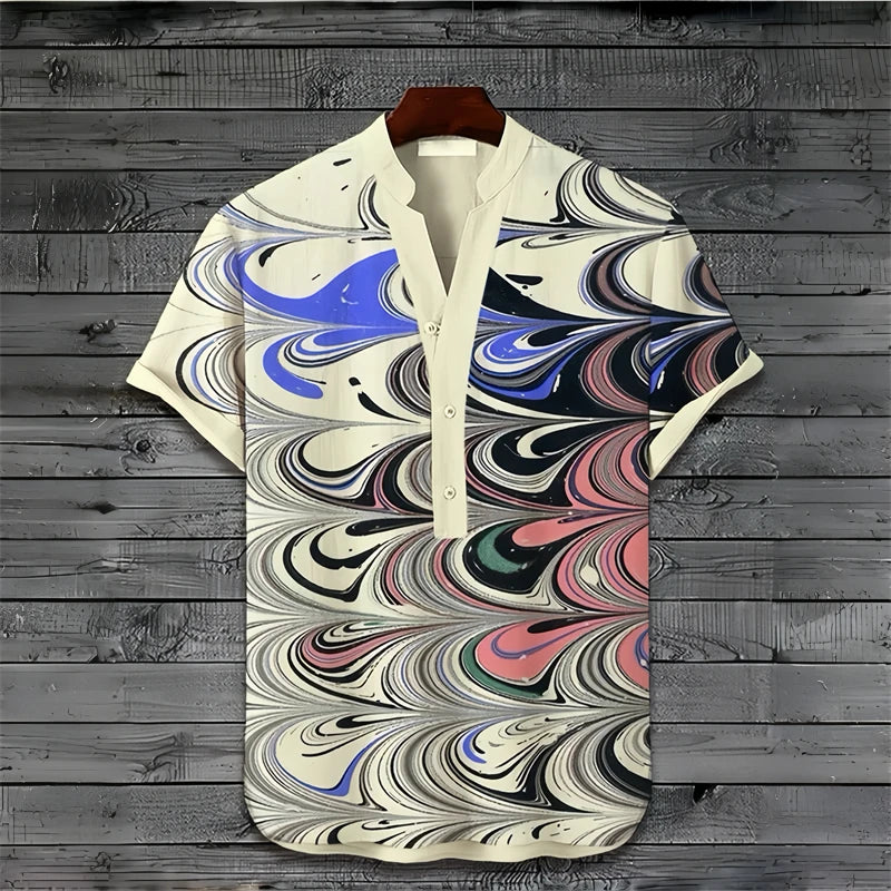 Spring and summer men's and women's shirts, fashionable shirts, casual fish pattern Hawaiian style printed shirts, linen tops