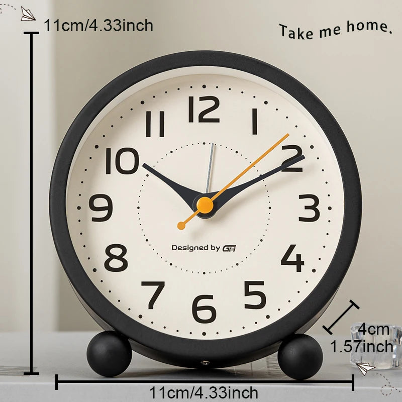 Children's alarm clock, metal material, silent operation time, with night light, suitable for bedroom, office, all scenes